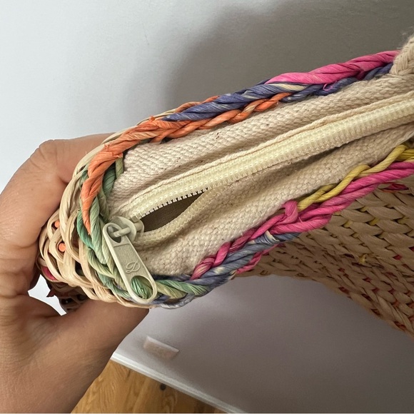 Vintage Straw Bag Purse Handbag Woven Colorful Wooden Beads - Picture 6 of 9